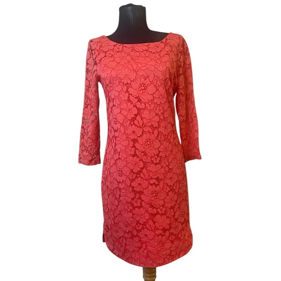Vince Camuto Coral Pink Floral Lace Crochet 3/4 Sleeve Midi Dress 4 - Picture 10 of 12
